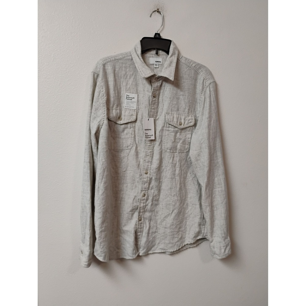 Sonoma Goods For Life Supersoft Flannel Shirt Mens Large Grey Marl Button Down
